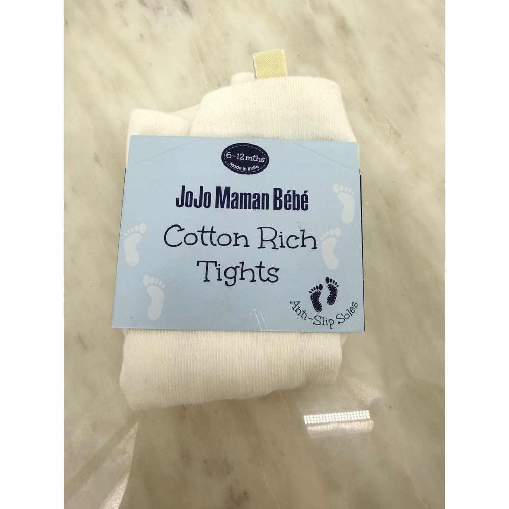 JoJo Maman Bebe Cotton Rich Tights Cream White Anti-Slip Soles 6-12m